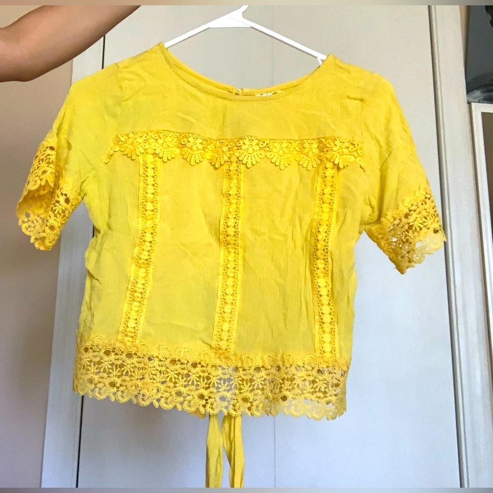 Yellow Lace Trim Blouse